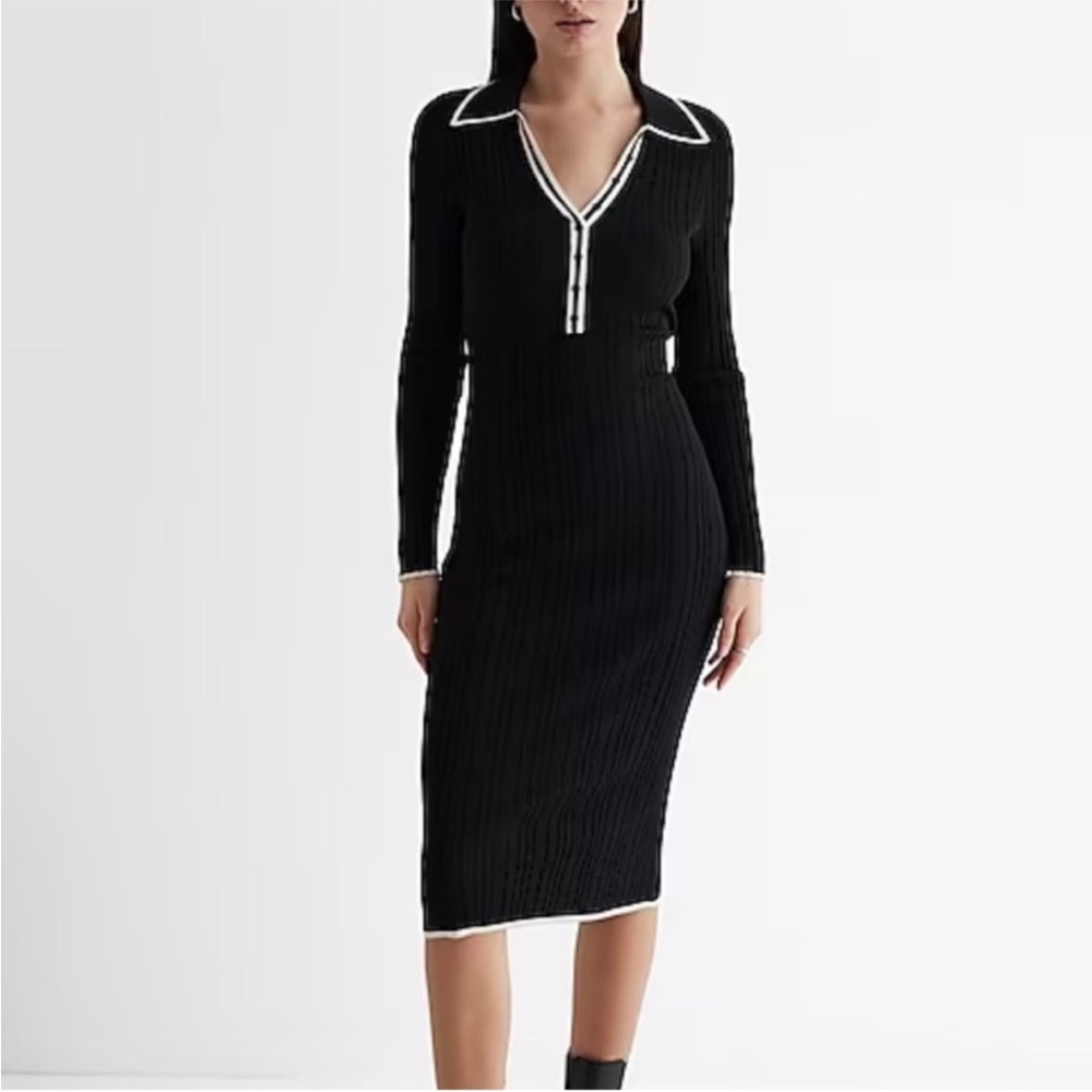 Express Ribbed V-Neck Sweater Dress - Picture 3 of 5